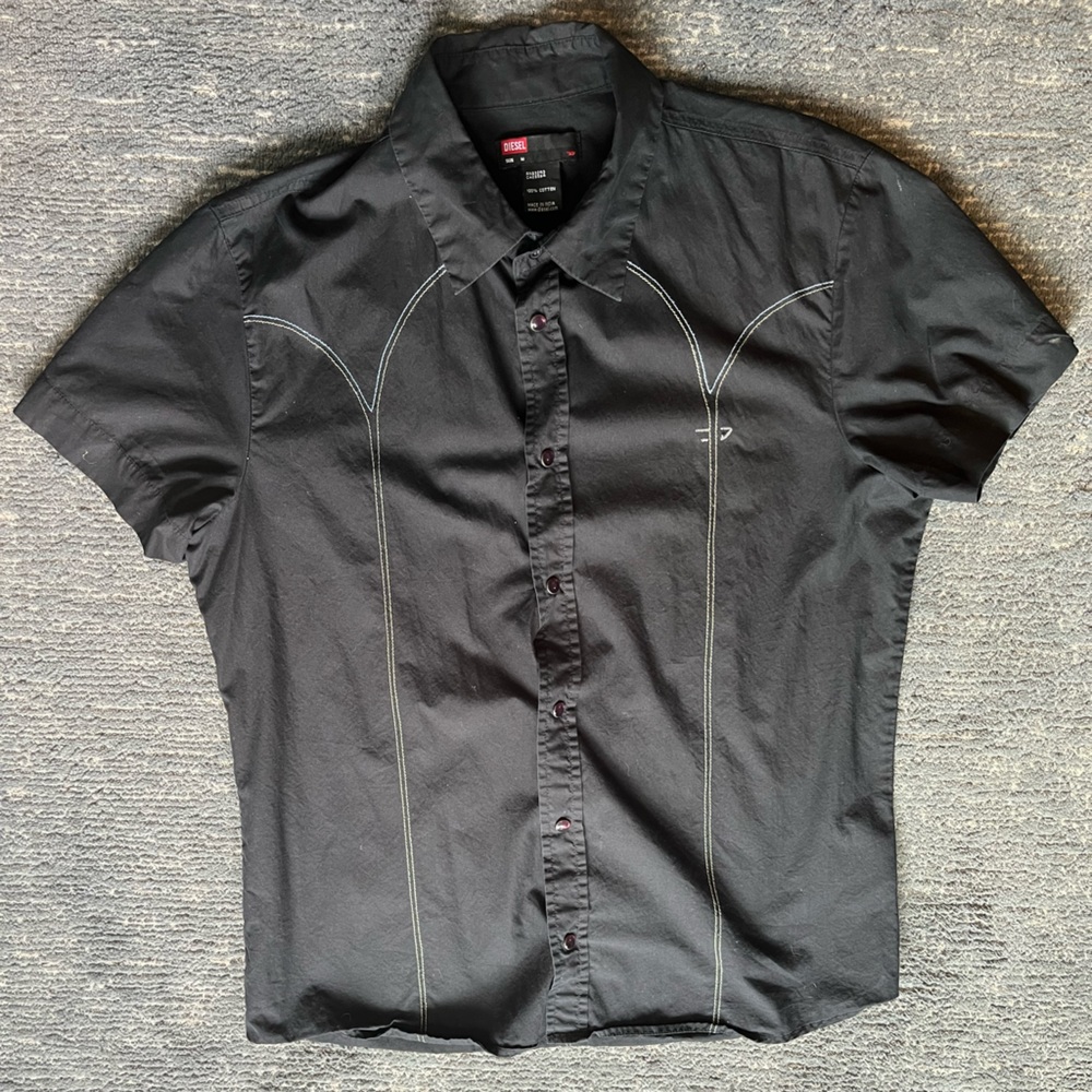 Diesel short sleeve button down in black - size medium